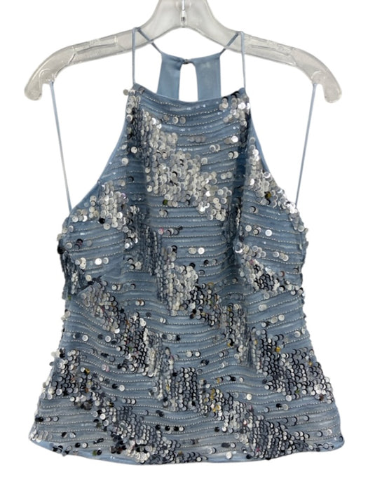 Karen Millen Size 4 Blue Polyester Blend Sleeveless Back Zip & Clasps Sequin Top Blue / 4