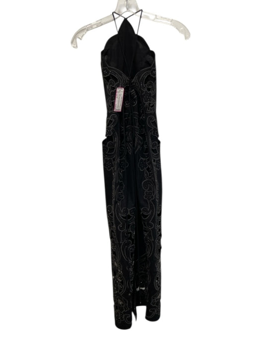 Karen Millen Size xs / 2 Black Cotton Embroidered Flowers Beaded Cut Outs Dress Black / xs / 2
