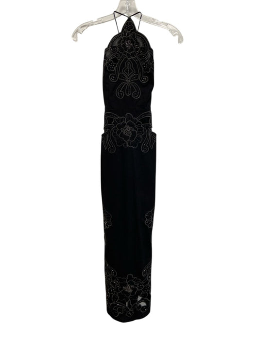 Karen Millen Size xs / 2 Black Cotton Embroidered Flowers Beaded Cut Outs Dress Black / xs / 2