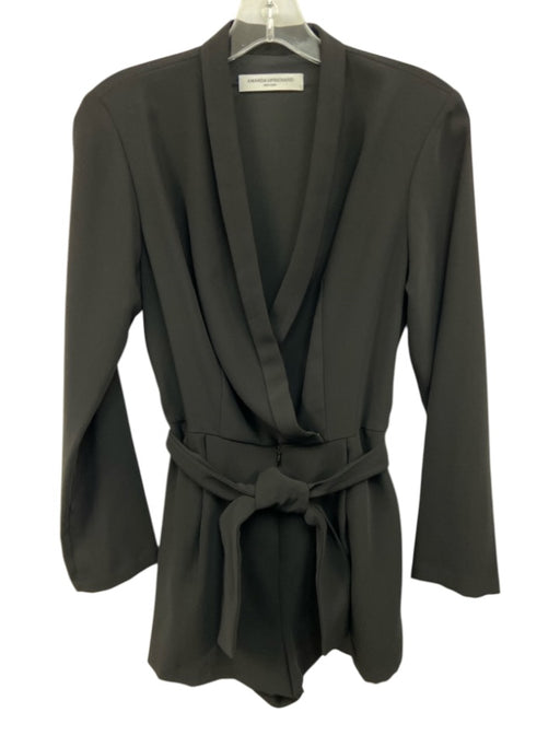 Amanda Uprichard Size S Black Polyester Long Sleeve Tie Waist Zip Romper Black / S