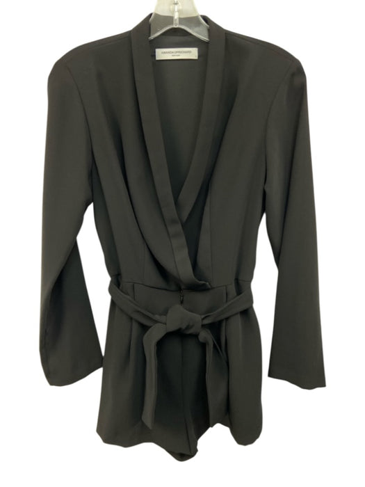 Amanda Uprichard Size S Black Polyester Long Sleeve Tie Waist Zip Romper Black / S