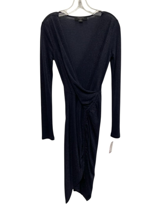 ALLSAINTS Size S Midnight Navy Viscose & Polyester Shimmer Long Sleeve Dress Midnight Navy / S