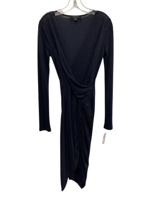 ALLSAINTS Size S Midnight Navy Viscose & Polyester Shimmer Long Sleeve Dress Midnight Navy / S