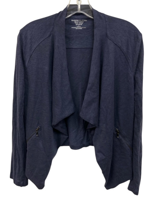 Majestic Filatures Size 1 Blue Linen & Silk Long Sleeve Zip Pocket Cardigan Blue / 1