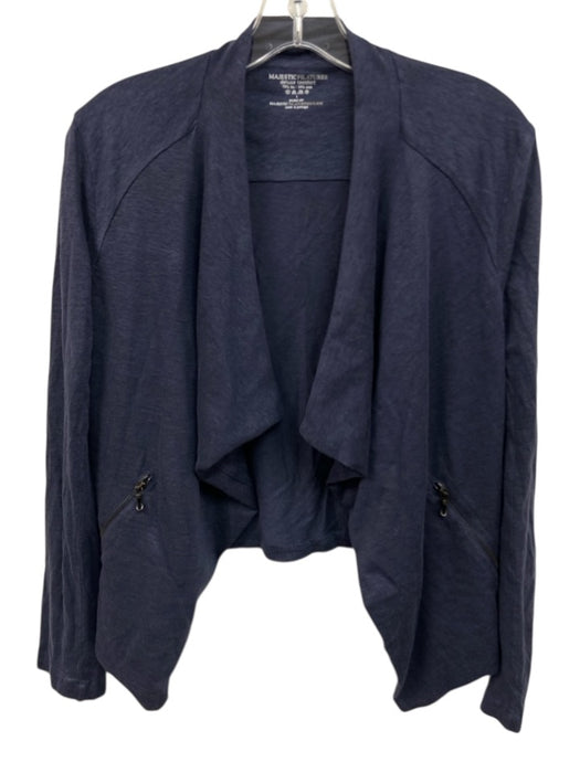 Majestic Filatures Size 1 Blue Linen & Silk Long Sleeve Zip Pocket Cardigan Blue / 1
