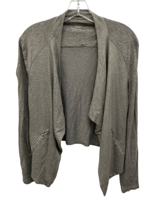 Majestic Filatures Size 1 Grey Linen & Silk Long Sleeve Zip Pocket Cardigan Grey / 1