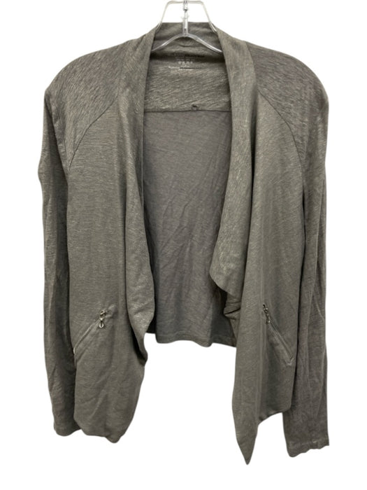 Majestic Filatures Size 1 Grey Linen & Silk Long Sleeve Zip Pocket Cardigan Grey / 1