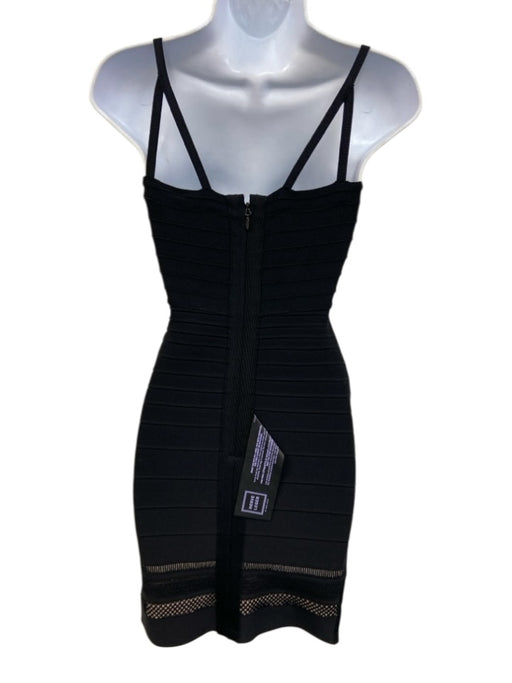 Herve Leger Size XS Black Rayon Blend Spaghetti Strap Knit Detail Back Zip Dress Black / XS