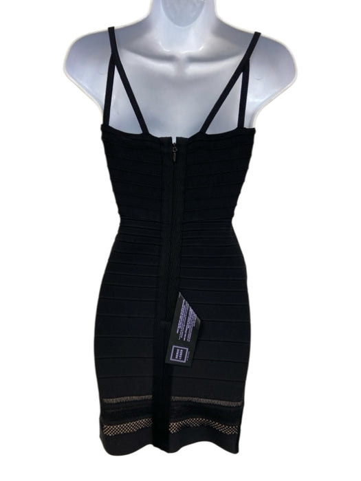 Herve Leger Size XS Black Rayon Blend Spaghetti Strap Knit Detail Back Zip Dress Black / XS