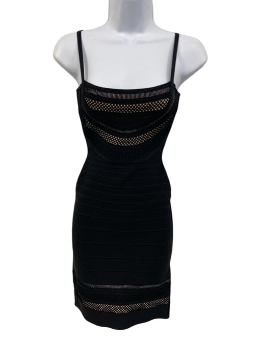 Herve Leger Size XS Black Rayon Blend Spaghetti Strap Knit Detail Back Zip Dress Black / XS