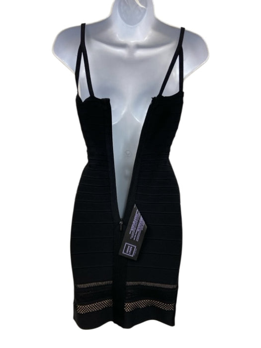 Herve Leger Size XS Black Rayon Blend Spaghetti Strap Knit Detail Back Zip Dress Black / XS