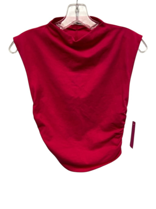 Reformation Size XS Red Pink Cotton Blend Short Cap Sleeve Mock Neck Crop Top Red Pink / XS