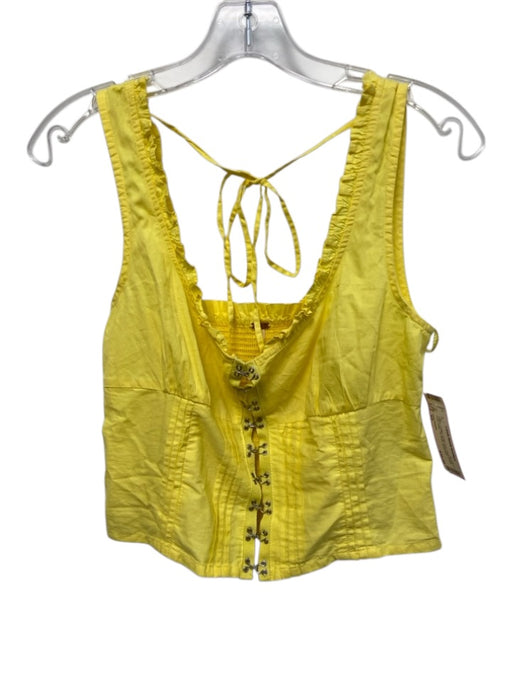 Free People Size XS Yellow Cotton Ruffle Trim Pleat Detail Hook clasp Top Yellow / XS