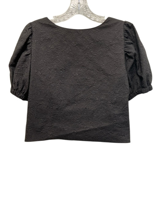 Amanda Uprichard Size XS Black Nylon Blend Textured Short Puff Sleeve Skirt Set Black / XS