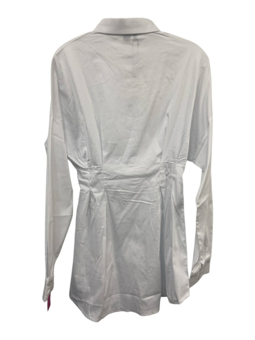 OW Collection Size S White Cotton Blend Long Sleeve Button Down Mini Shirt Dress White / S