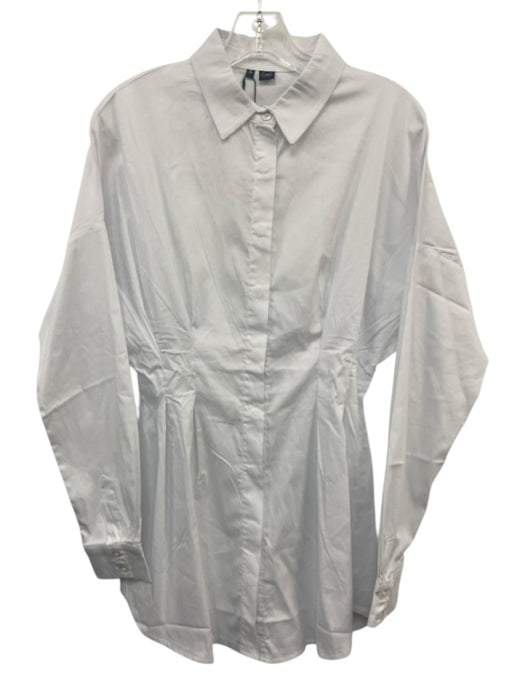 OW Collection Size S White Cotton Blend Long Sleeve Button Down Mini Shirt Dress White / S
