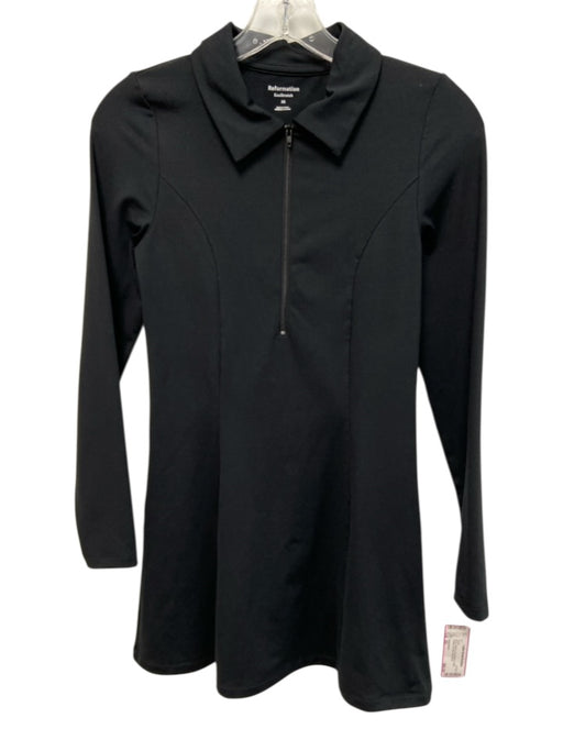 Reformation Size XS Black Stretch Long Sleeve Collar Quarter Zip Dress Black / XS