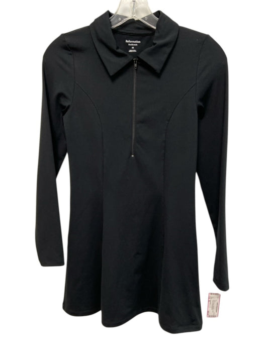 Reformation Size XS Black Stretch Long Sleeve Collar Quarter Zip Dress Black / XS