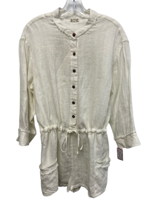 Intimately Free People Size XS White Linen Long Sleeve Half Button Romper White / XS