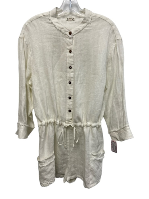 Intimately Free People Size XS White Linen Long Sleeve Half Button Romper White / XS