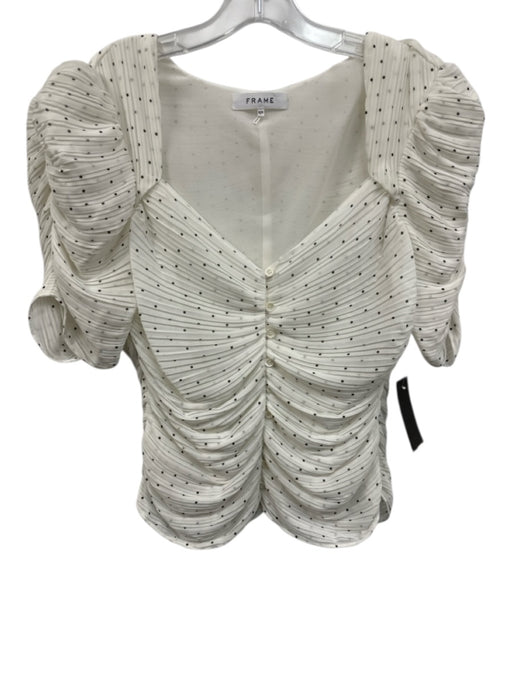Frame Size M White & Black Polyester Micropleat Crinkle Polka Dot Top White & Black / M