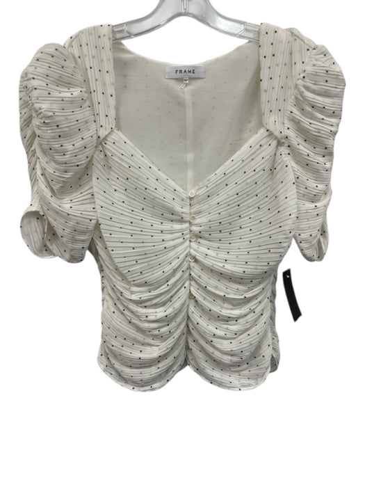Frame Size M White & Black Polyester Micropleat Crinkle Polka Dot Top White & Black / M
