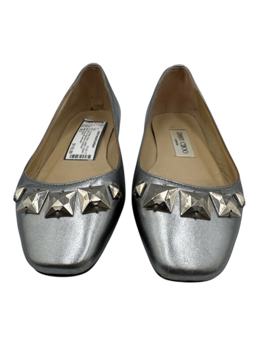 Jimmy Choo Shoe Size 36.5 Silver Leather Square Toe Slip On Bedazzled Flats Silver / 36.5
