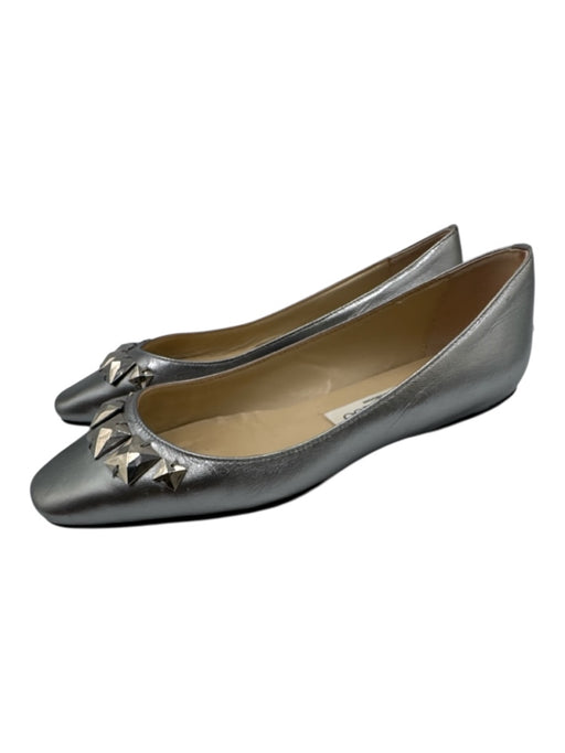 Jimmy Choo Shoe Size 36.5 Silver Leather Square Toe Slip On Bedazzled Flats Silver / 36.5