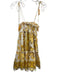 Farm Rio Size XS Yellow & White Cotton Shoulder Tie Smocked Bodice Mini Dress Yellow & White / XS