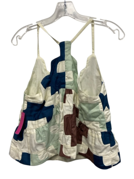 Sea New York Size S White, BLue, Brown Cotton Spaghetti Strap Quilt Detail Top White, BLue, Brown / S