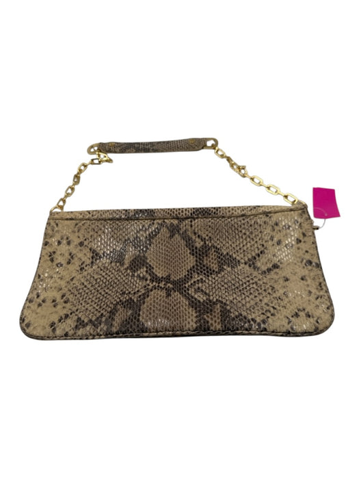 Tory Burch Beige & Gold Snake Embossed Leather Shimmer Magnetic Flap Bag Beige & Gold / S