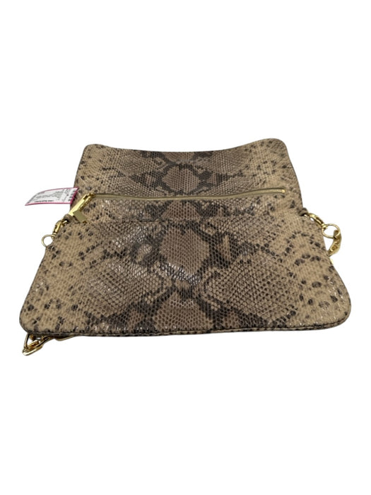Tory Burch Beige & Gold Snake Embossed Leather Shimmer Magnetic Flap Bag Beige & Gold / S