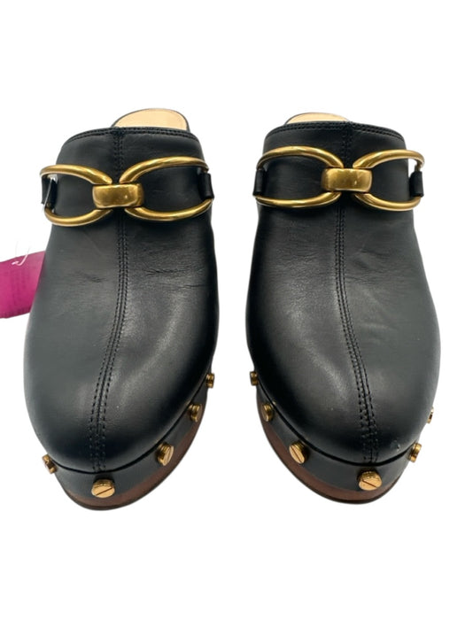 Veronica Beard Shoe Size 7M Black & Brown Leather Wood Sole Studded Clog Mules Black & Brown / 7M