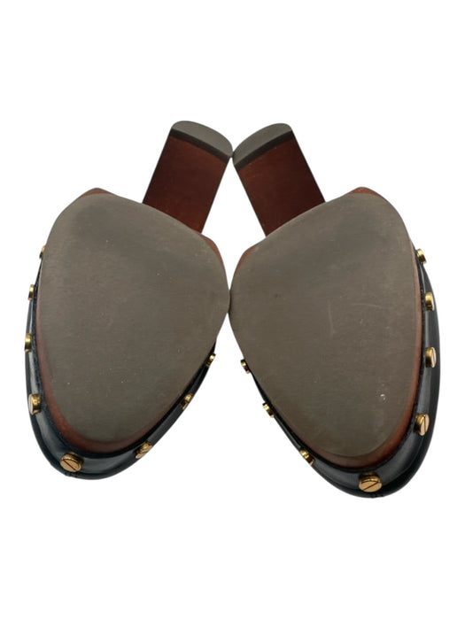 Veronica Beard Shoe Size 7M Black & Brown Leather Wood Sole Studded Clog Mules Black & Brown / 7M
