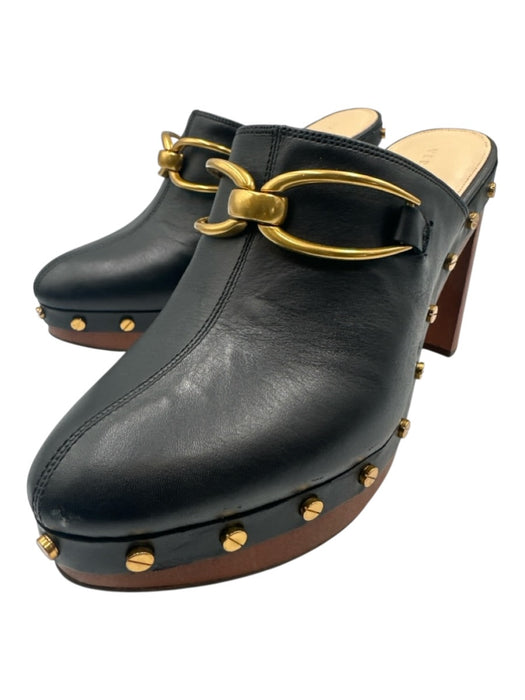 Veronica Beard Shoe Size 7M Black & Brown Leather Wood Sole Studded Clog Mules Black & Brown / 7M