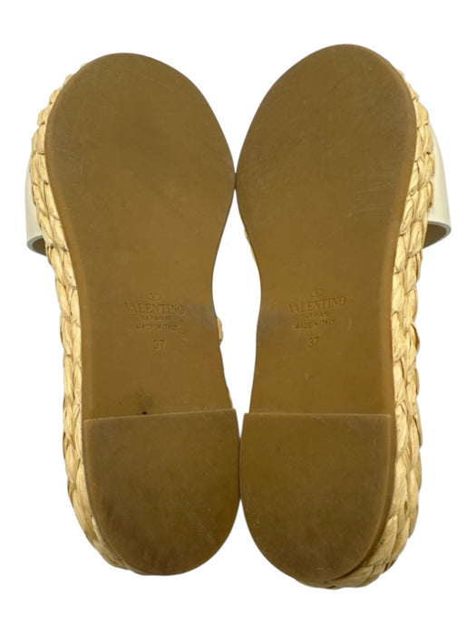 Valentino Garavani Shoe Size 37 White & Beige Leather Jute Logo Slides Sandals White & Beige / 37