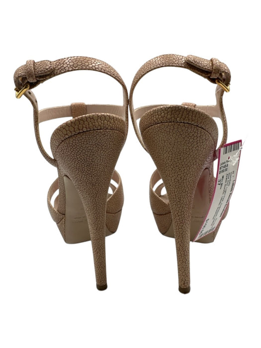 Miu Miu Shoe Size 37 Light Pink Embossed Leather Ankle Buckle Stiletto Sandals Light Pink / 37