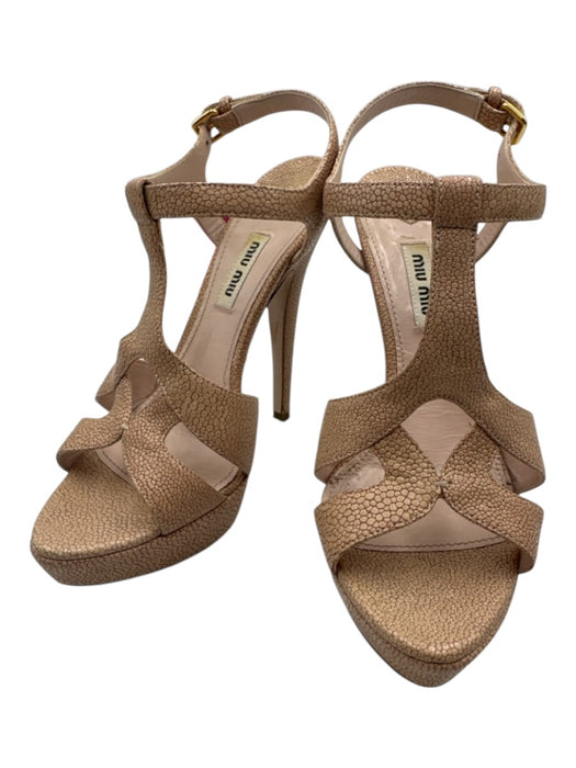 Miu Miu Shoe Size 37 Light Pink Embossed Leather Ankle Buckle Stiletto Sandals Light Pink / 37