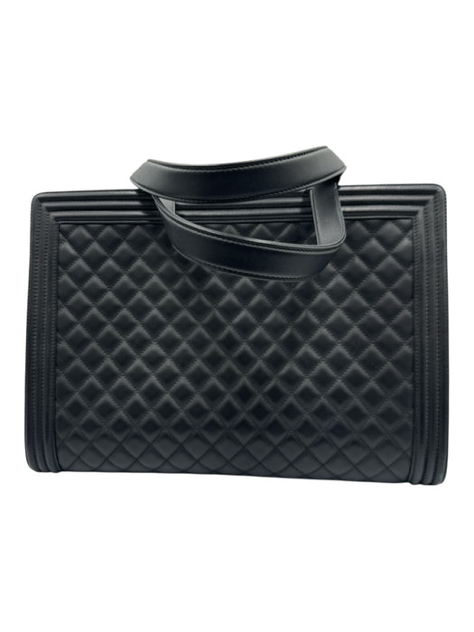 Chanel Black Leather Top Handle Quilted Tote Shopper Bag Black / Large