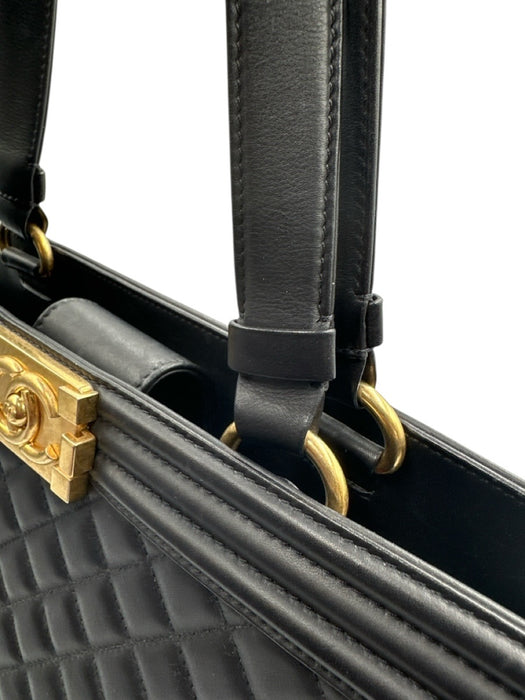 Chanel Black Leather Top Handle Quilted Tote Shopper Bag Black / Large