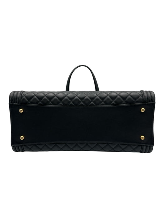Chanel Black Leather Top Handle Quilted Tote Shopper Bag Black / Large