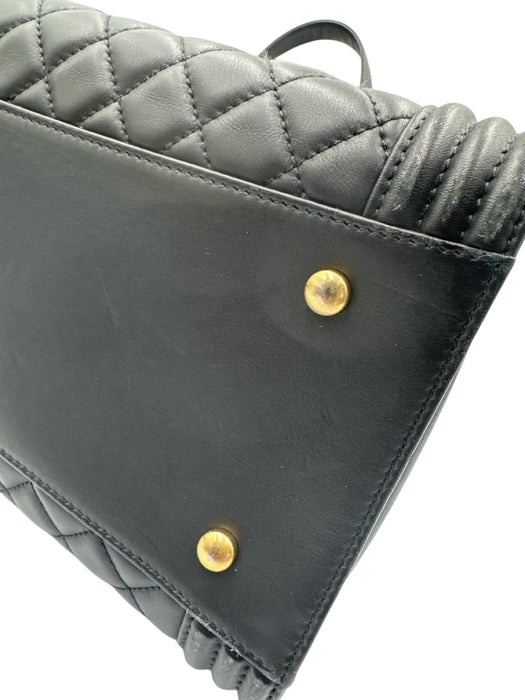 Chanel Black Leather Top Handle Quilted Tote Shopper Bag Black / Large