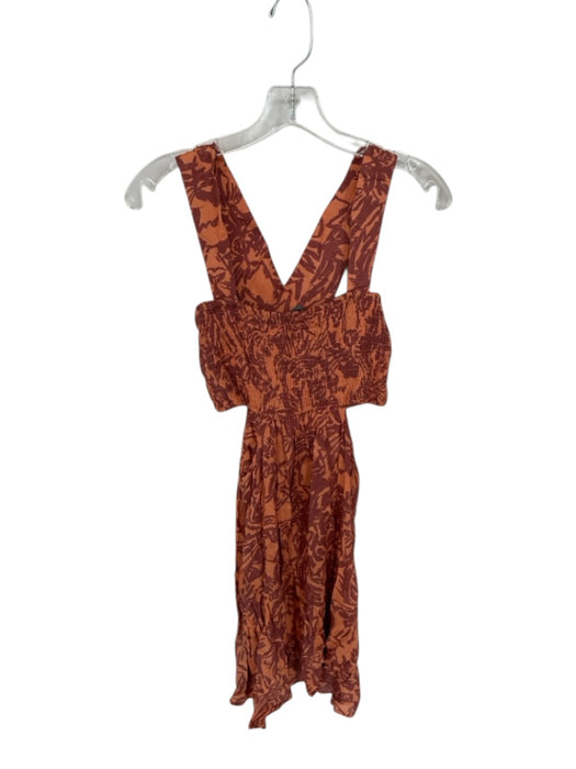 By Anthropologie Size S Orange & Rust Viscose Smocked Side Cut Outs Dress Orange & Rust / S
