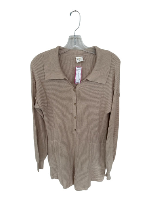 by Together Size S Tan Cotton Long Sleeve Knit Button Down Romper Tan / S