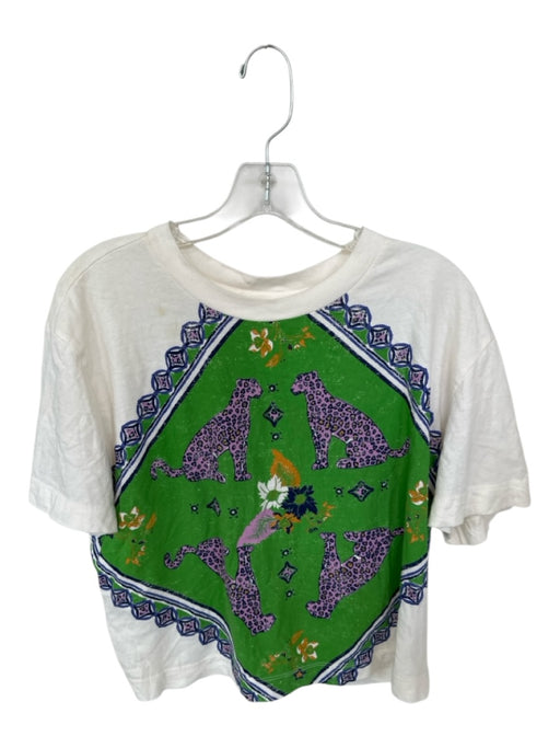 Maeve Size M Green & Purple Cotton Short Sleeve Cheetahs Top Green & Purple / M