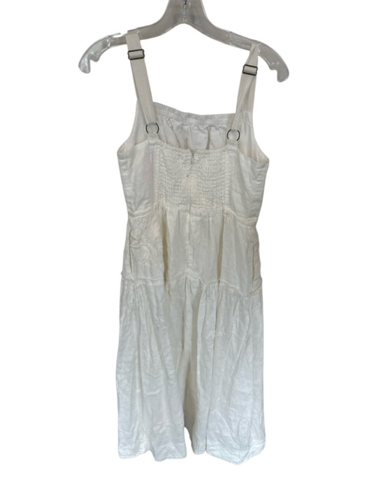 By Anthropologie Size S White Linen Blend Sleeveless Embroidered Flowers Dress White / S