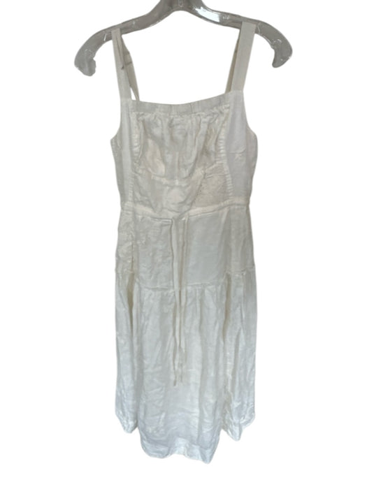 By Anthropologie Size S White Linen Blend Sleeveless Embroidered Flowers Dress White / S