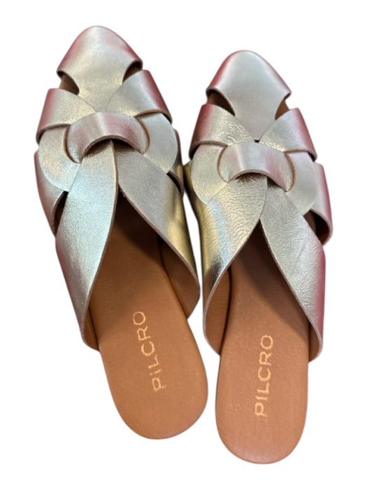 Pilcro Shoe Size 38 Gold Leather Metallic Woven Pointed Toe Mules Gold / 38