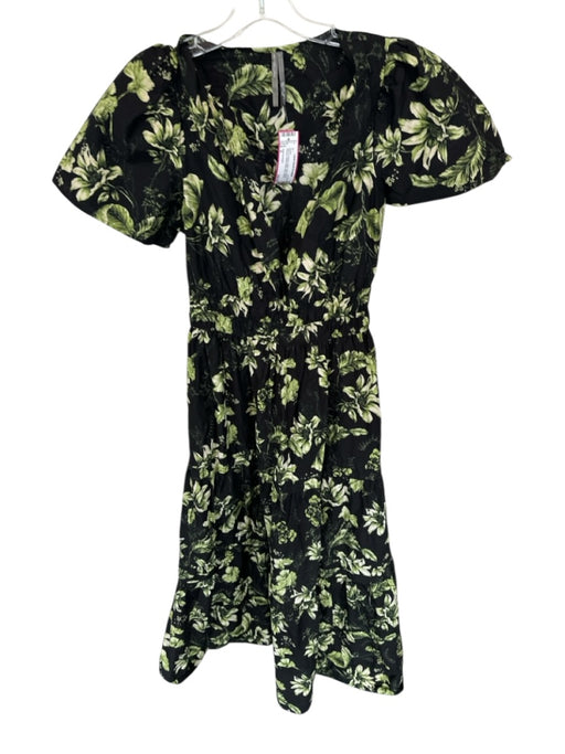 Anthropologie Size S Black & Green Cotton Short Sleeve Flowers Maxi Dress Black & Green / S
