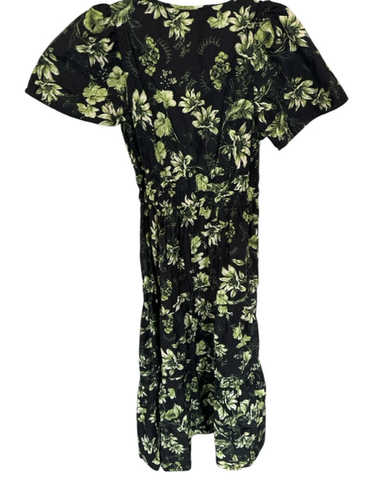 Anthropologie Size S Black & Green Cotton Short Sleeve Flowers Maxi Dress Black & Green / S